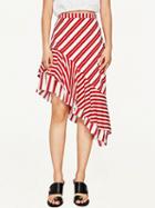 Choies Red Stripe Ruffle Asymmetric Hem Skirt