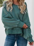Choies Green Cotton Open Back Long Sleeve Chic Women Sweatshirt