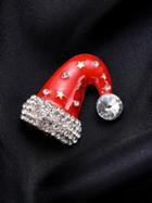 Choies Red Rhinestone Embellished Christmas Hat Brooch