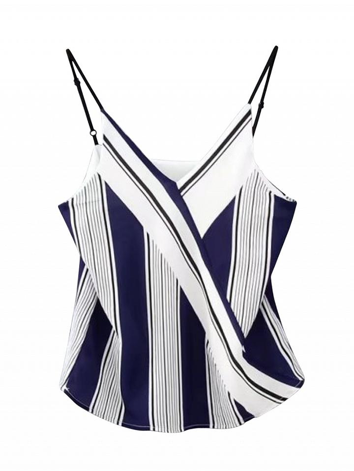 Choies Blue Striped Wrap Front Chiffon Cami Top
