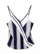 Choies Blue Striped Wrap Front Chiffon Cami Top