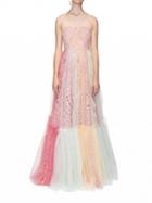 Choies Pink Crochet Lace Rainbow Mesh Overlay Maxi Dress