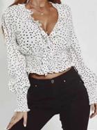 Choies White V-neck Polka Dot Print Puff Sleeve Chic Women Crop Blouse