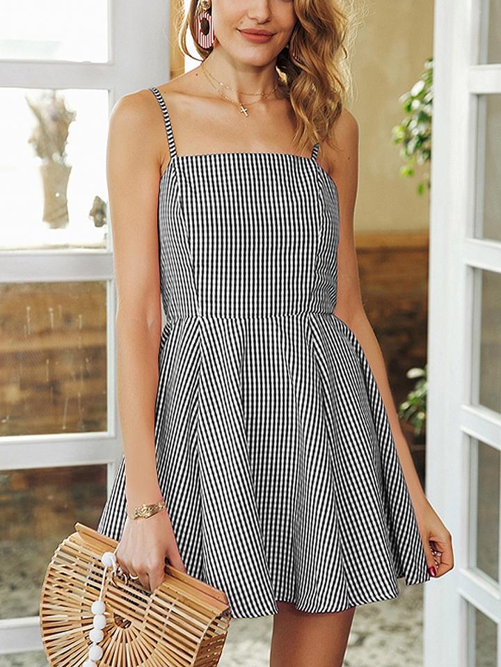 Choies Black Plaid Spaghetti Strap Open Back Mini Dress