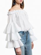Choies White Off Shoulder Layered Flare Sleeve Blouse