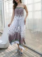 Choies White Contrast Bandeau Drawstring Waist Split Side Dress