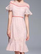 Choies Pink Fishtail Hem Chic Women Lace Dress