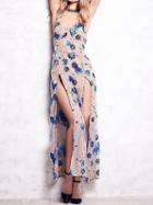 Choies Polychrome Floral Strap Back Cross Side Split Maxi Dress