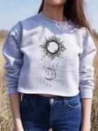 Choies Gray Sun And Moon Print Long Sleeve Cropped Sweatshirt