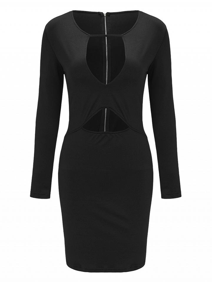 Choies Black Plunge Neck Backless Lace Up Long Sleeve Bodycon Dress