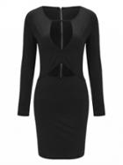 Choies Black Plunge Neck Backless Lace Up Long Sleeve Bodycon Dress