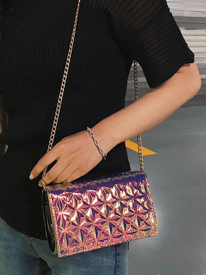 Choies Gold Holographic Chic Women Cross Body Chain Shoulder Bag