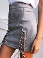 Choies Gray Lace Up Side Faux Suede Pencil Mini Skirt