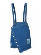 Choies Dark Blue Shoulder Strap Button Placket Asymmetric Denim Skirt