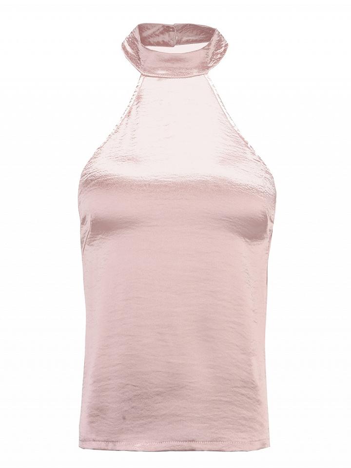 Choies Light Pink Silky Choker Neck Sleeveless Top
