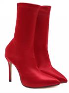Choies Red Velvet Chic Women Pointed Toe High Heeled Boots