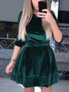Choies Green Velvet Tie Waist Skater Mini Dress