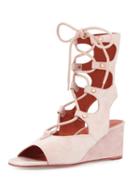 Choies Pink Suede Lace-up Short Flatform Gladiator Sandals
