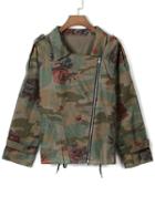 Choies Army Green Epaulet Lapel Floral Drawstring Coat