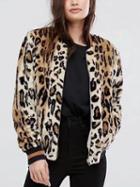 Choies Leopard Faux Fur Long Sleeve Jacket