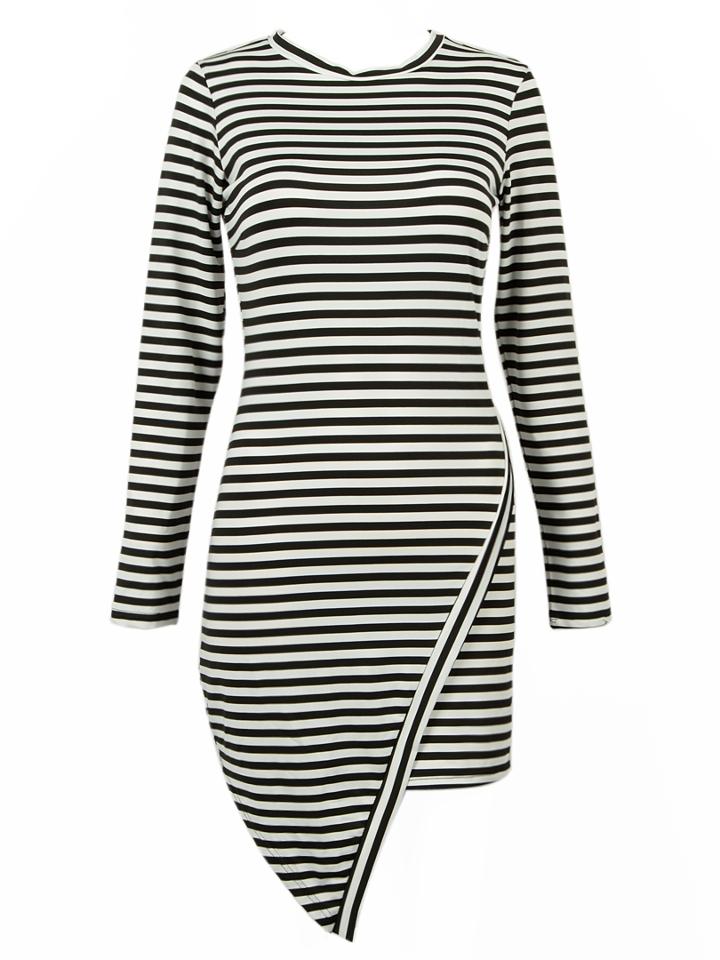 Choies Monochrome Stripe Asymmetric Hem Bodycon Dress