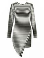 Choies Monochrome Stripe Asymmetric Hem Bodycon Dress