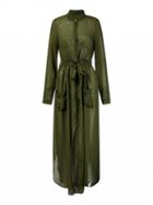 Choies Army Green Lapel V-neck Tie Waist Side Split Maxi Dress