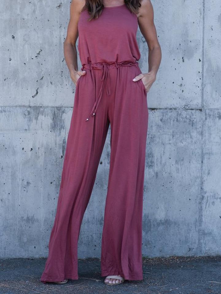 Choies Purple Spaghetti Strap Drawstring Waist Chic Women Jumpsuit