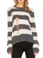 Choies Gray Stripe Ripped Long Sleeve Knit Sweater