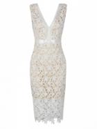 Choies White V-neck Crochet Lace Overlay Bodycon Dress