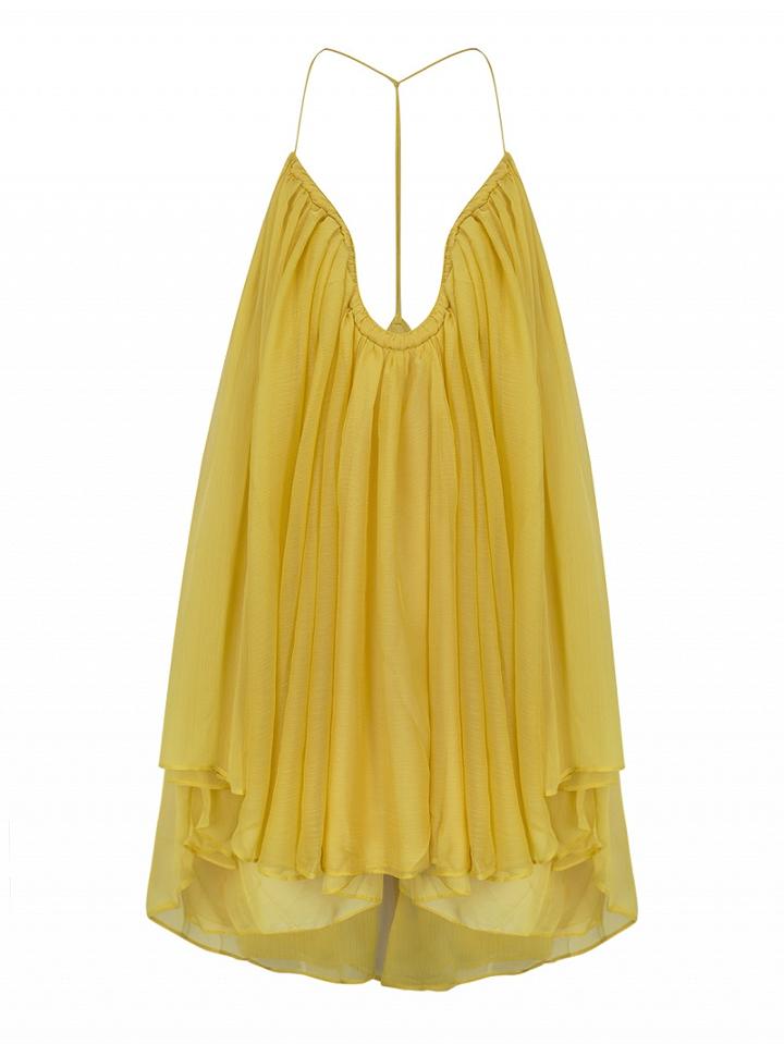 Choies Yellow U-neck Backless Layered Cami Top