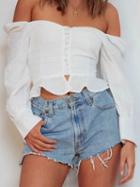 Choies White Cotton Blend Off Shoulder Long Sleeve Chic Women Crop Blouse
