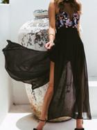 Choies Black Chiffon Print Detail Sleeveless Chic Women Maxi Dress