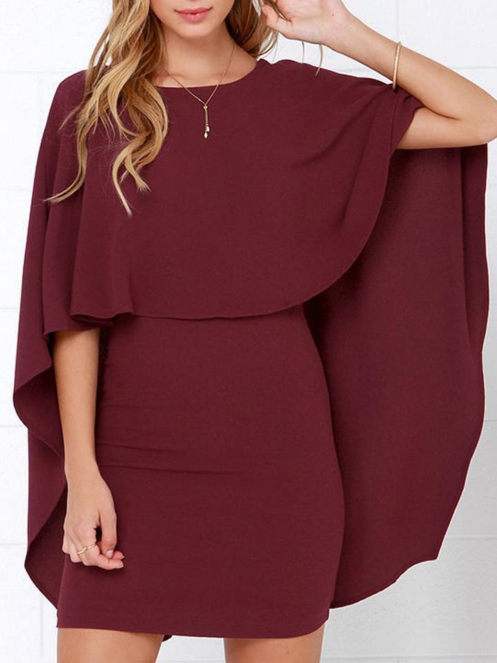 Choies Burgundy Cape Overlay V Back Mini Dress