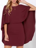 Choies Burgundy Cape Overlay V Back Mini Dress