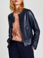 Choies Dark Blue Frill Trim Leather Look Jacket