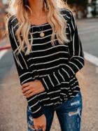 Choies Black Stripe Ribbed Knot Front Long Sleeve T-shirt