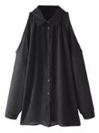 Choies Black Cold Shoulder Long Sleeve Loose Shirt