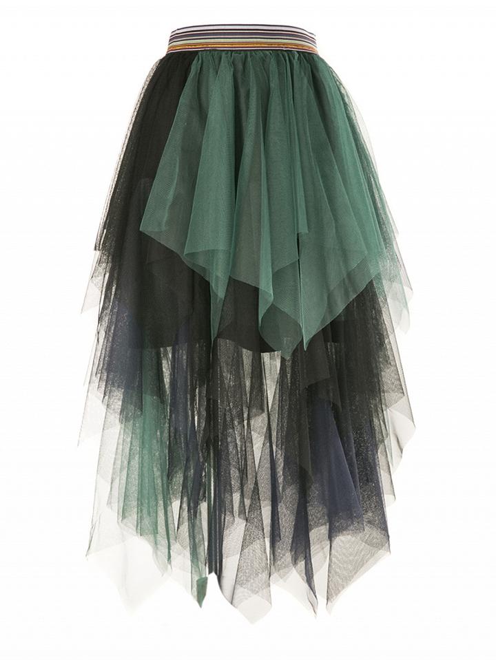 Choies Green Contrast High Waist Mesh Tulle Skirt