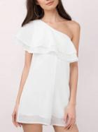 Choies White One Shoulder Ruffle Detail Romper Playsuit