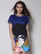 Choies Navy Character Print Short Sleeve T Shirt Dress