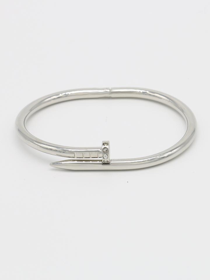 Choies Silver Nail Shape Rhinestone Detail Bracelet