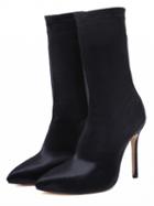 Choies Black Velvet Chic Women Pointed Toe High Heeled Boots