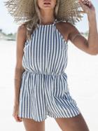 Choies Blue Stripe Halter Open Back Romper Playsuit