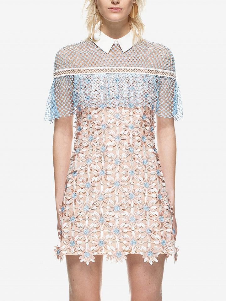 Choies Pink Shirt Collar Contrast Cape Overlay Lace Mini Dress