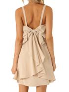 Choies Beige Bow Embellished Back Two-layer Spaghetti Strap Dress