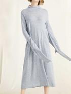 Choies Gray Mock Neck Tie Front Long Sleeve Knit Midi Dress