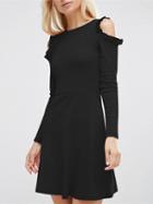 Choies Black Cold Shoulder Frill Detail Long Sleeve Dress