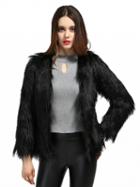 Choies Black Fluffy Long Sleeve Faux Fur Coat