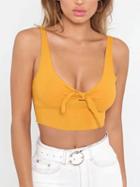 Choies Yellow Knot Front Ribbed Crop Tank